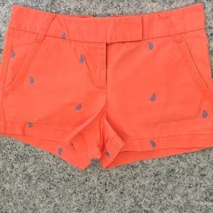 J. Crew Womens Broken-In Chino Shorts Size 2 Orange Sail Boat Print Cotton